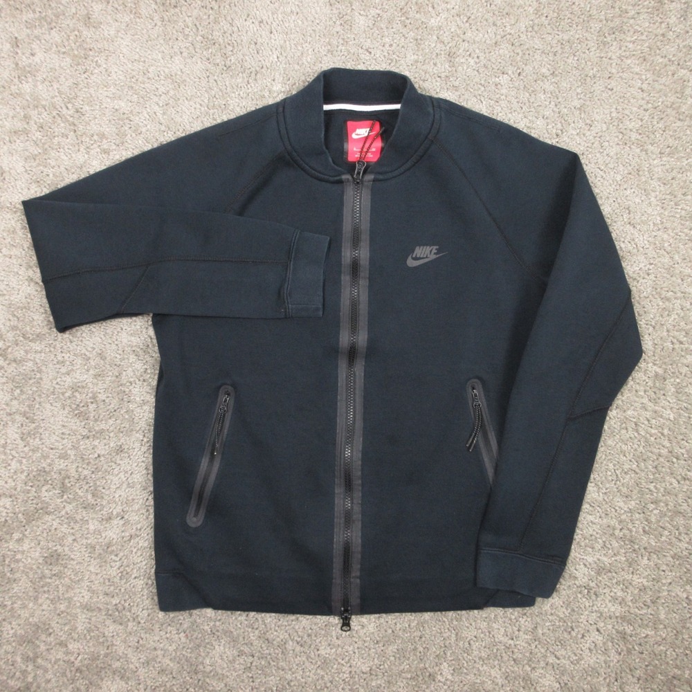 Nike‎ Jacket Mens Small Black Sportswear Tech Fleece Varsity Full Zip Faded Logo
